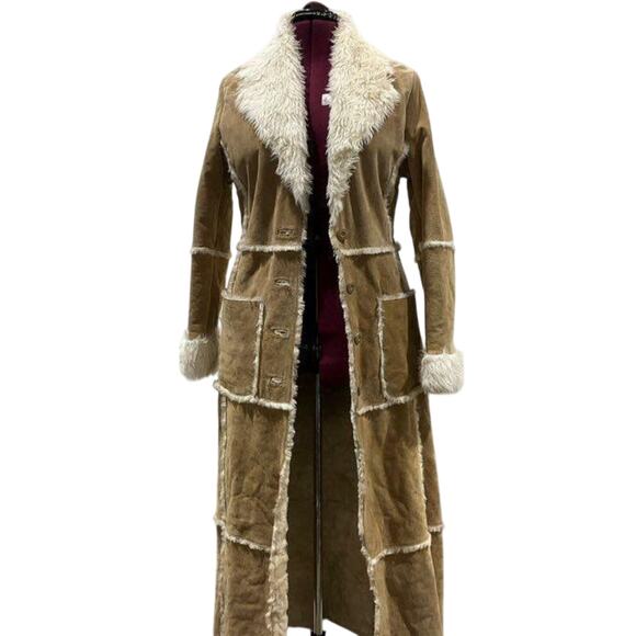 Vintage Wilsons Leather Jacket Penny Lane Suede Sherpa Coat Duster Long Small - Picture 1 of 5